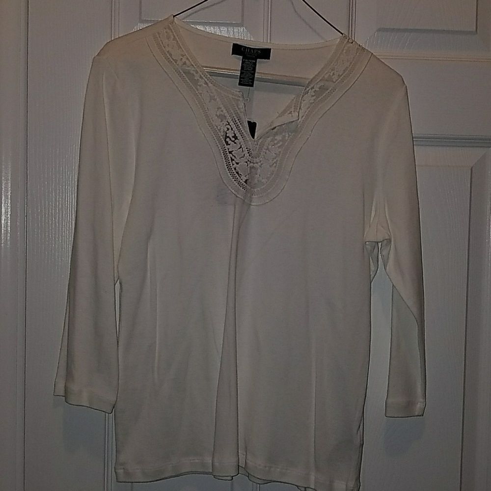 Chaps white 3/4th sleeve top Sz. PXL  NWT